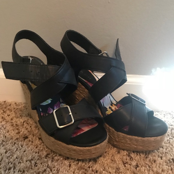 Madden Girl Shoes - Black leather wedges